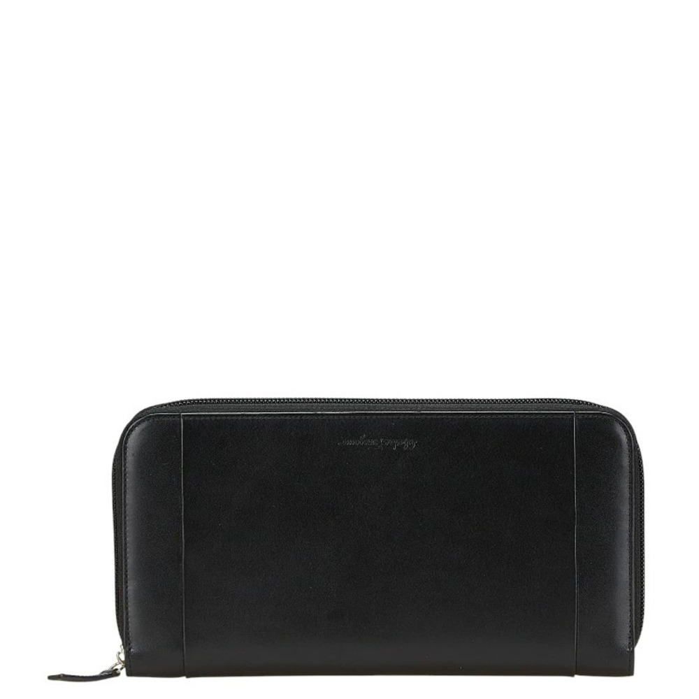 Salvatore Ferragamo Long Wallet Travel Black Leather